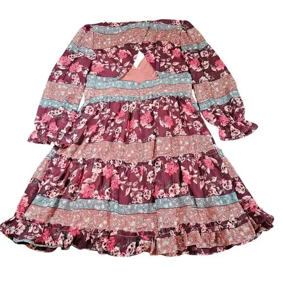 Sage the Label Dress Womens Medium Burgundy Floral Bohemian - Picture 2 of 16